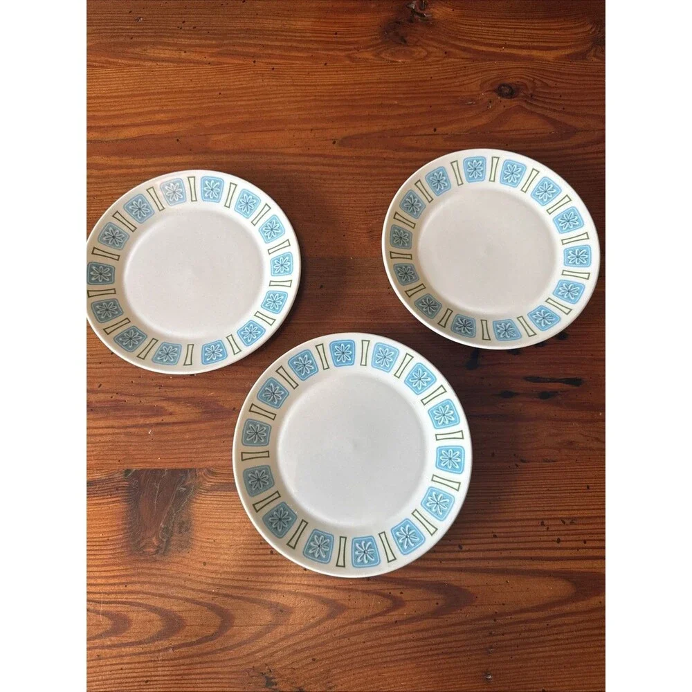 3 Vintage MCM Style House Finlandia Ironstone Nordic Bread /Dessert Plates 7.5”